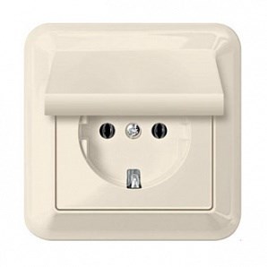 2314-1244 Merten розетка 1-я с/з с защит.шторками с крышкой ip44 (в сборе) (бежевый)